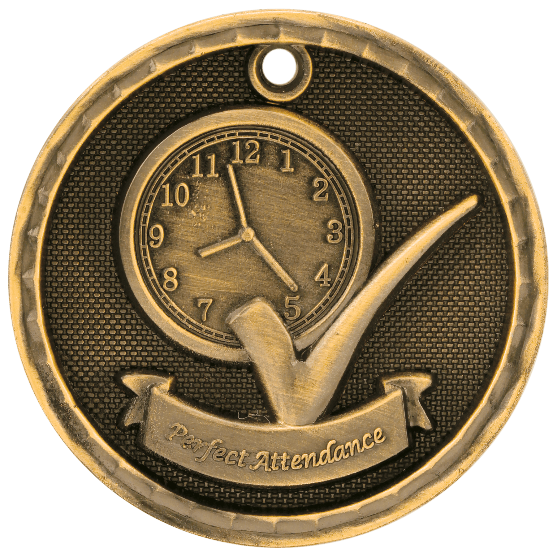 Perfect Attendance 3-D Medal-Gold