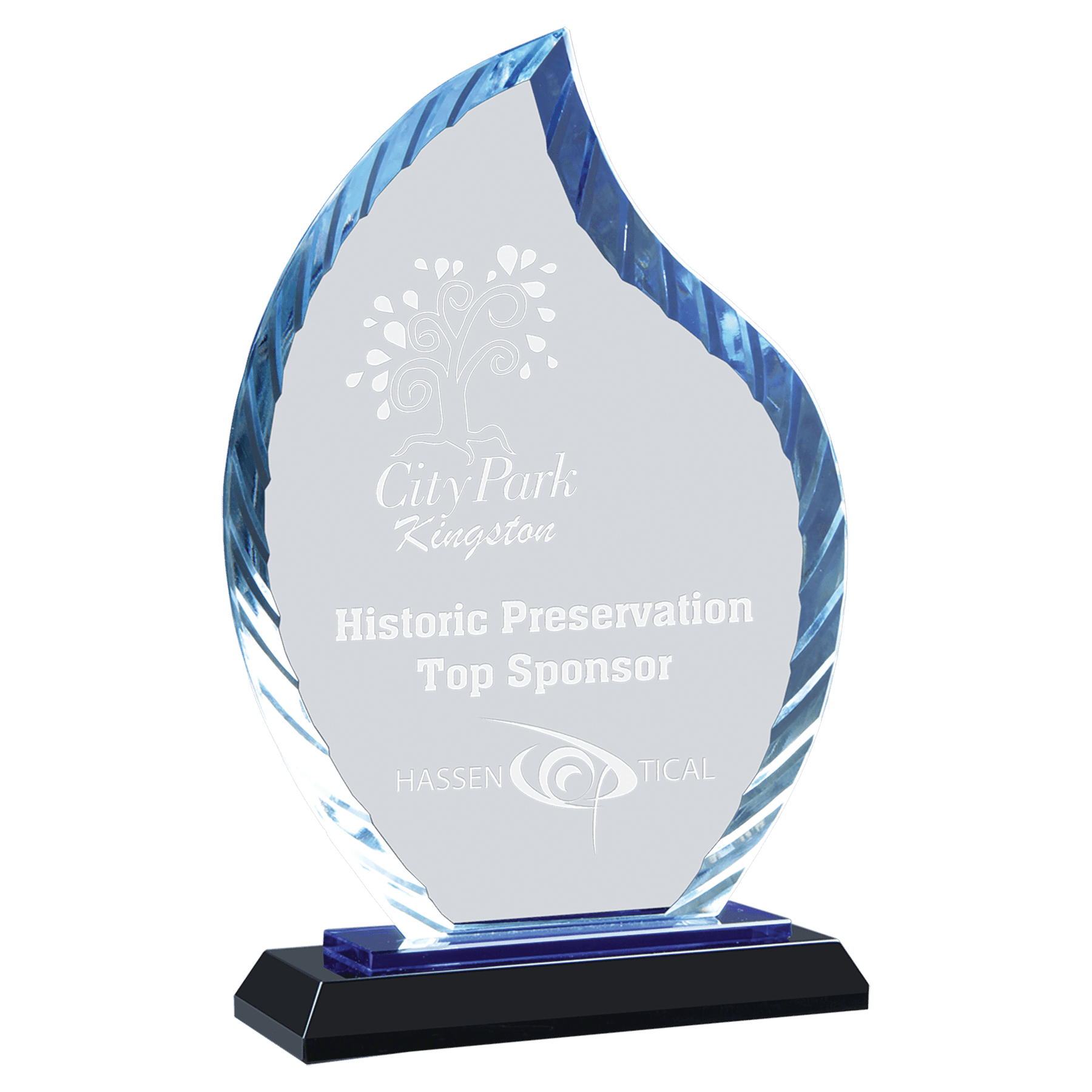 Small Flame Accent Glass on Blue & Black Base