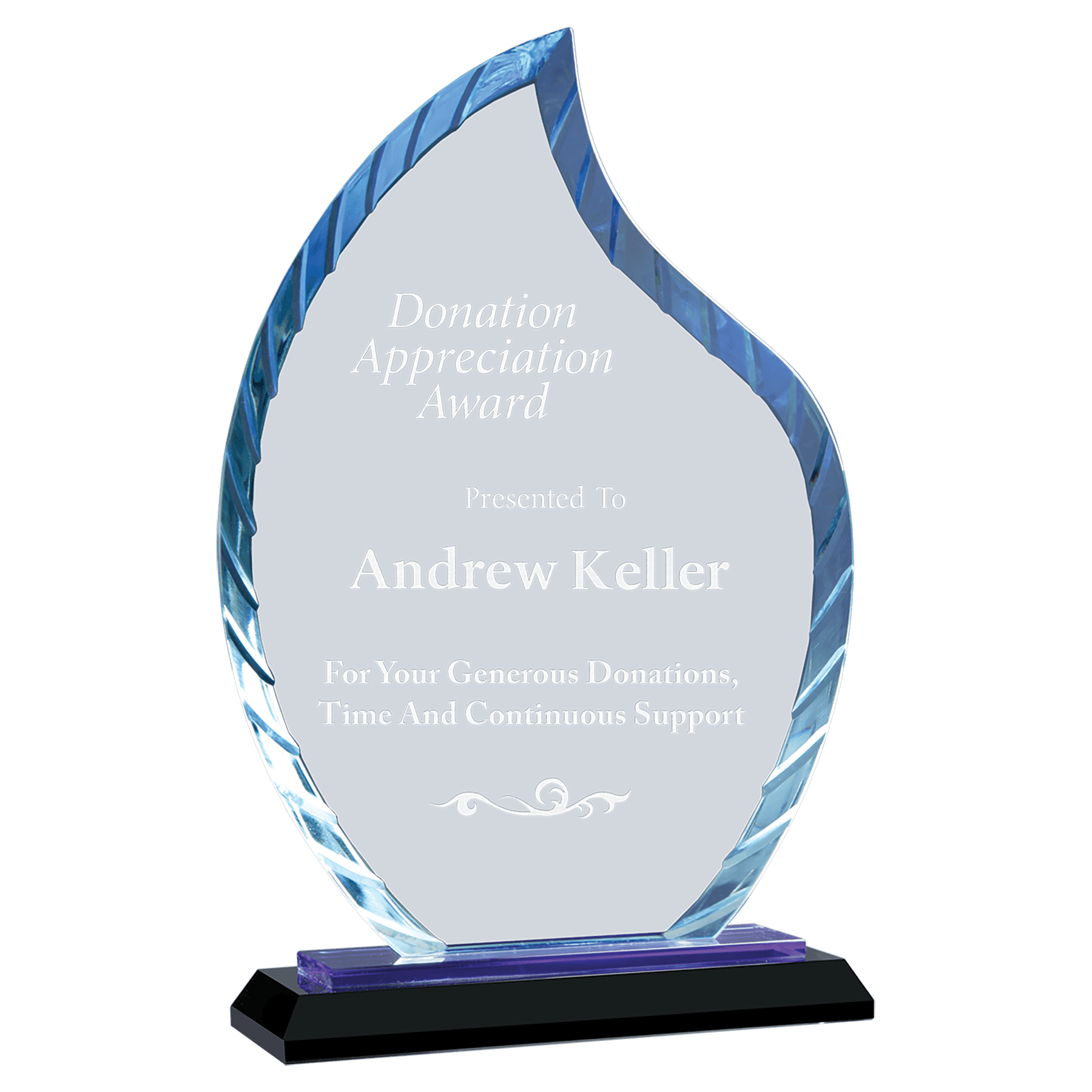 Large Flame Accent Glass on Blue & Black Base