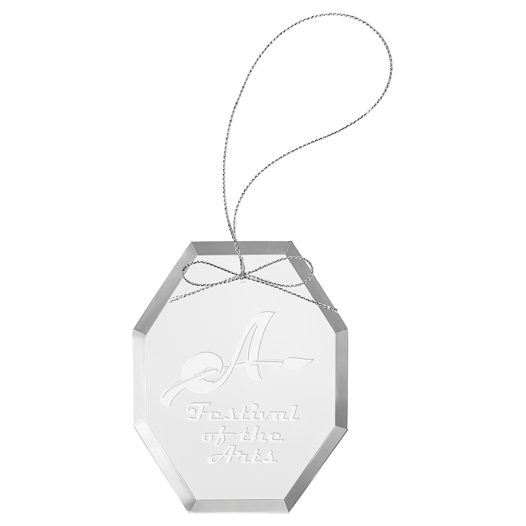 Clear Octagon Glass Ornament with Silver String
