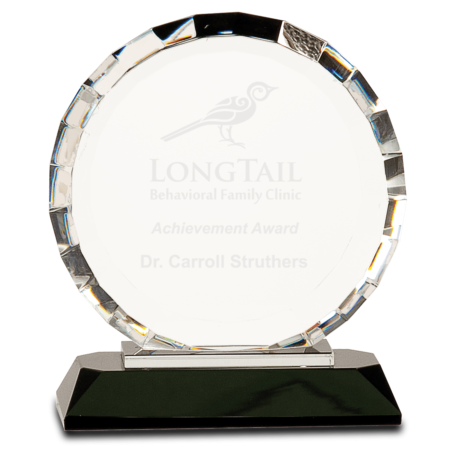 Medium Clear Crystal Round with Rectangle Facets on Black Crystal Base