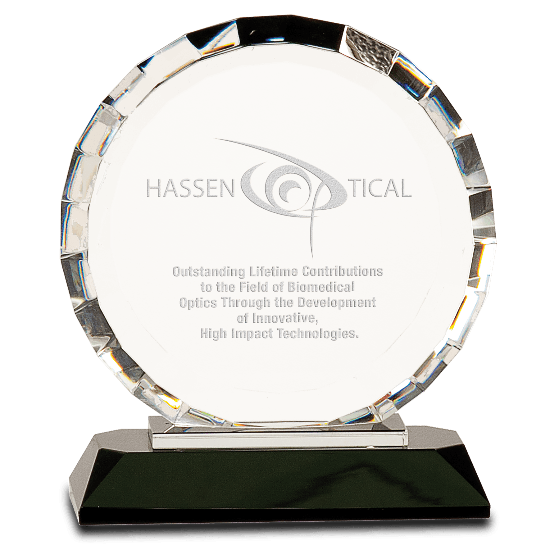 Small Clear Crystal Round with Rectangle Facets on Black Crystal Base