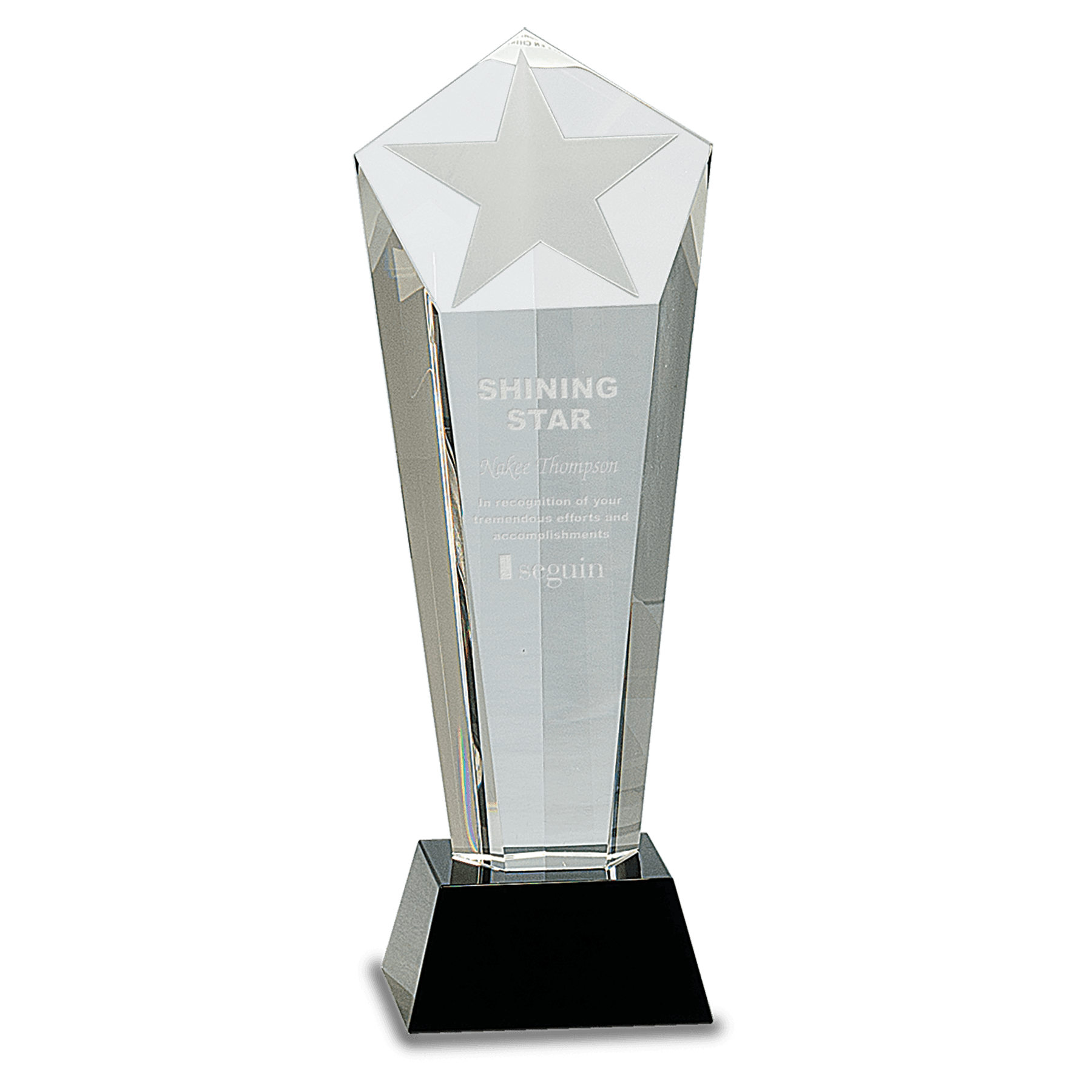 Medium Crystal Frosted Star Column on Black Pedestal Base