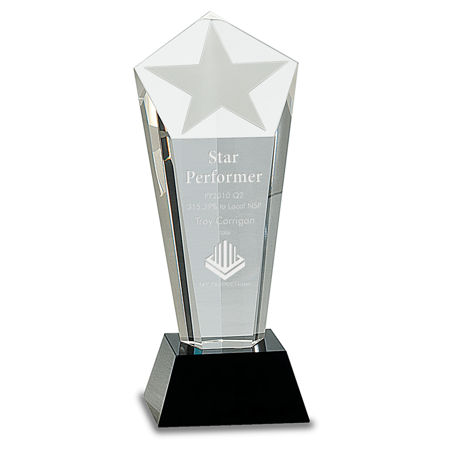 Small Crystal Frosted Star Column on Black Pedestal Base