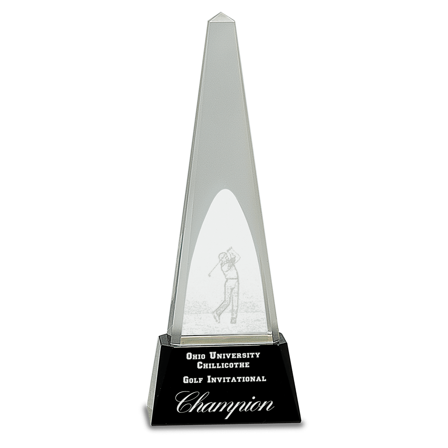 Small Clear Crystal 3D Golf Spire on Black Pedestal Base