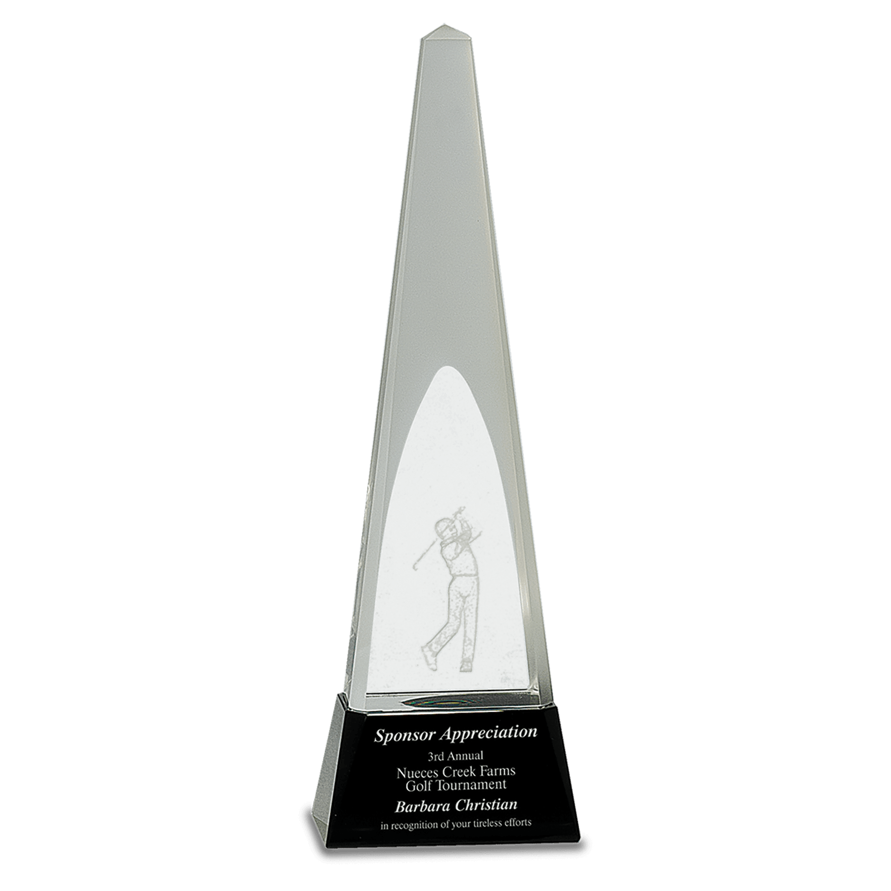 Crystal Obelisk with 3D Golfer Award-11 1/2"