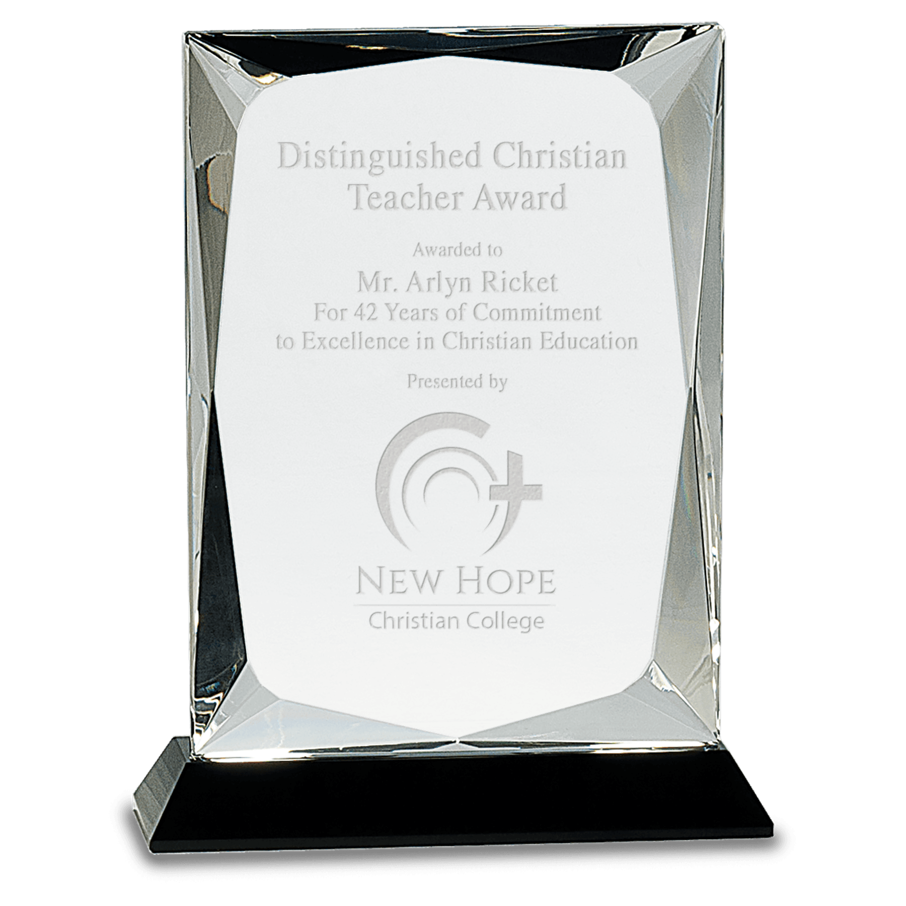 Large Clear Crystal Rectangle on Black Base