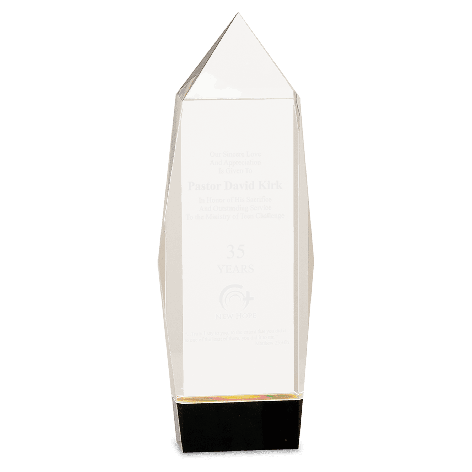 Large Clear Crystal Facet Rectangle on Black Base