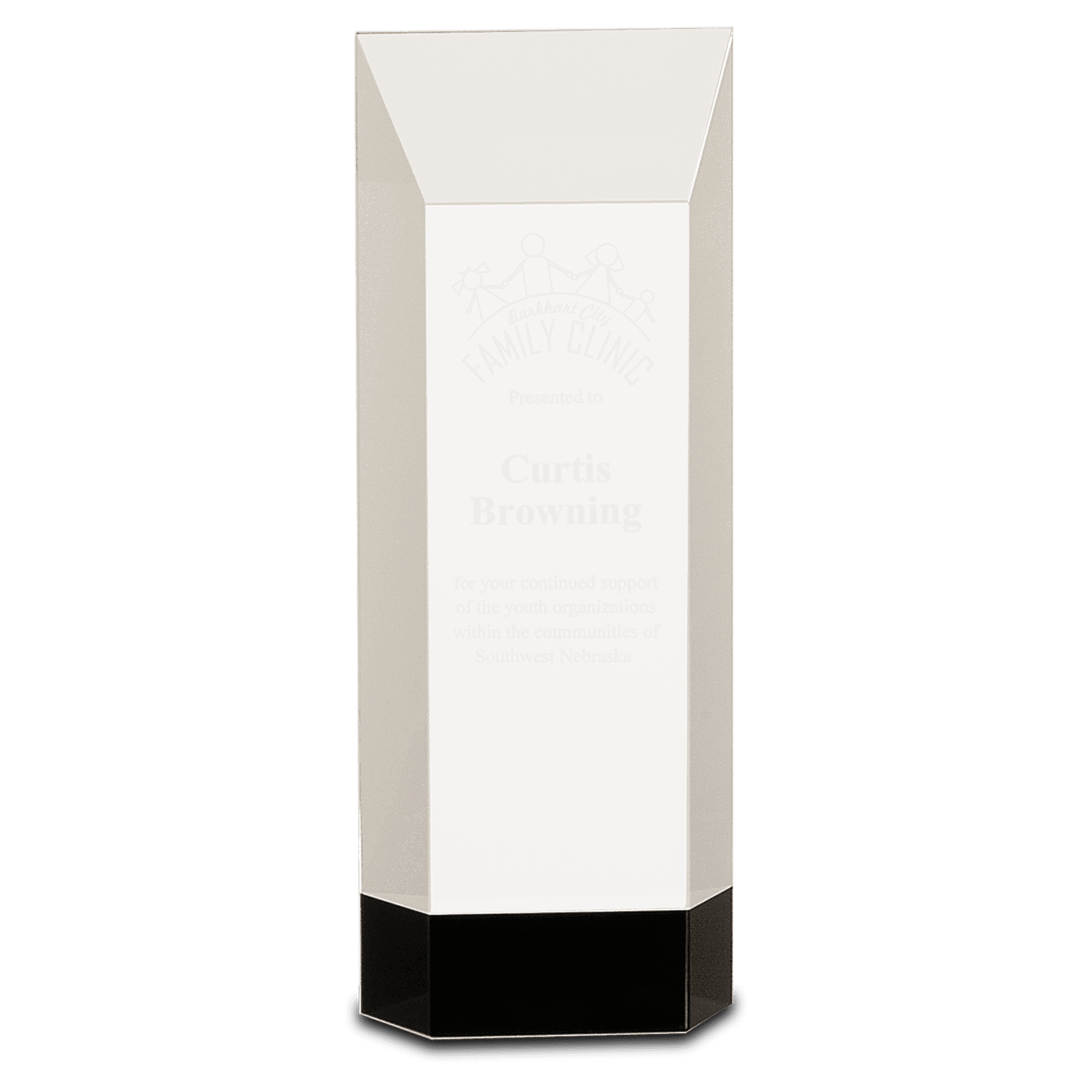 Large Clear Crystal Self-Standing Rectangle on Black Base