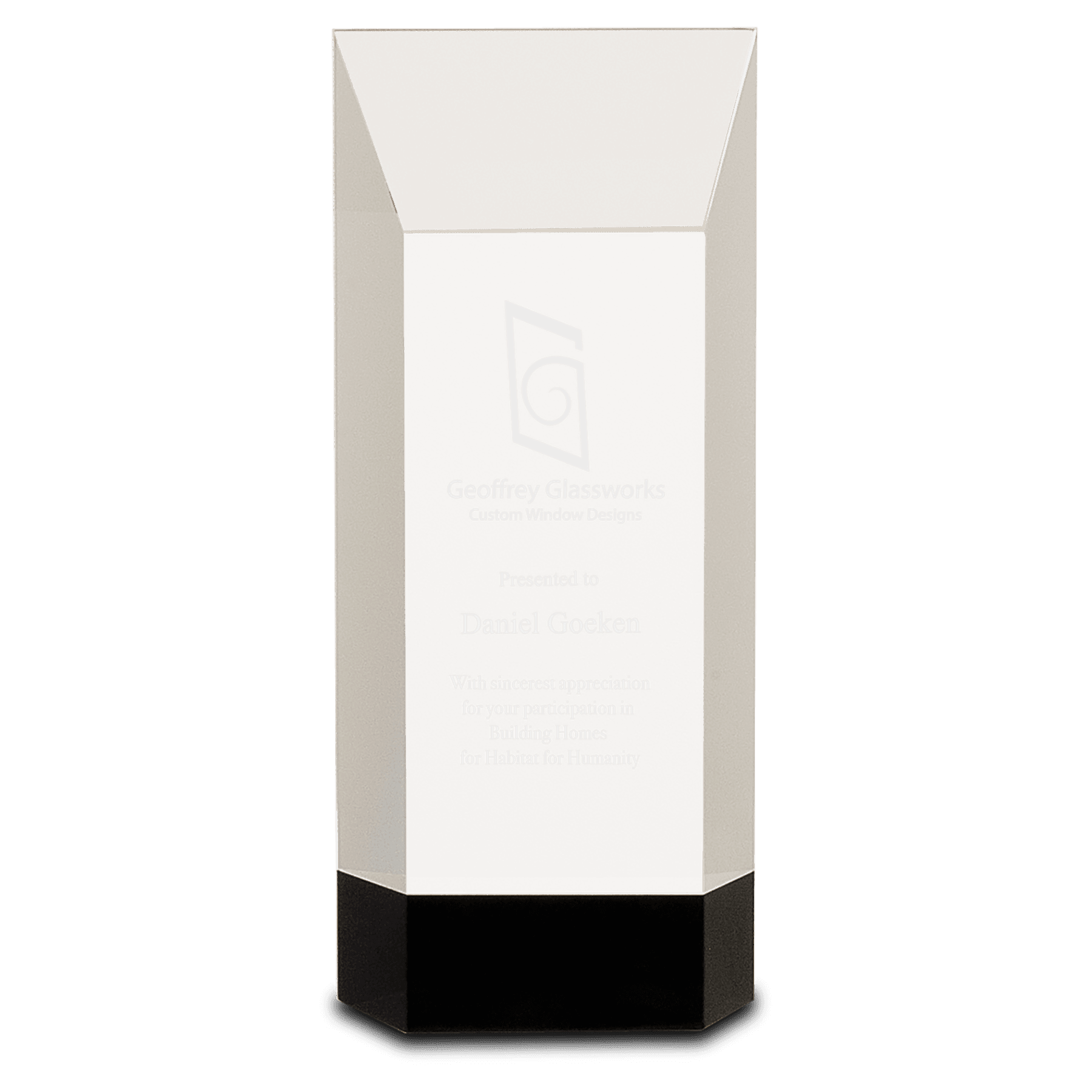 Medium Clear Crystal Self-Standing Rectangle on Black Base