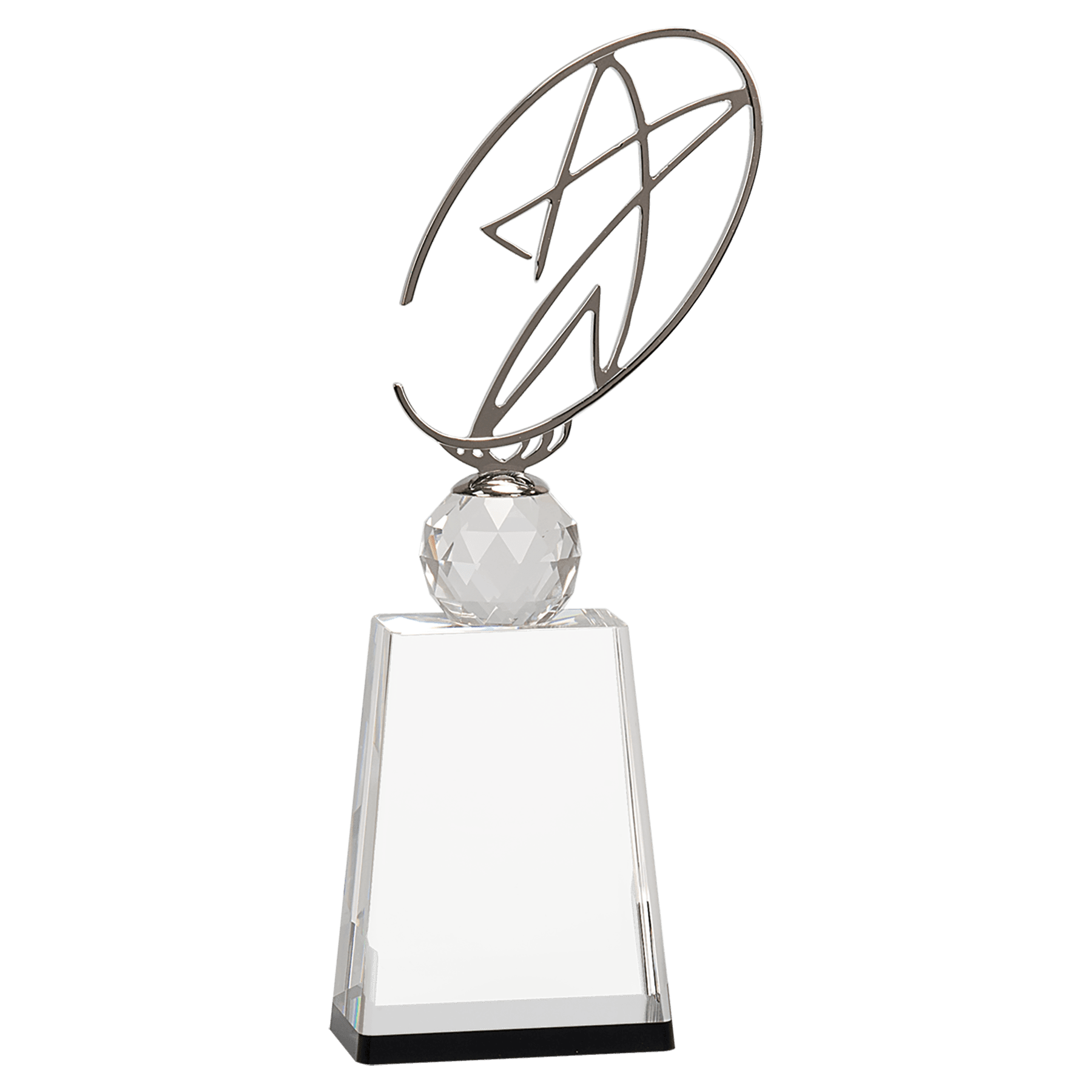 Large Clear/Black Crystal Award with Silver Metal Oval Star