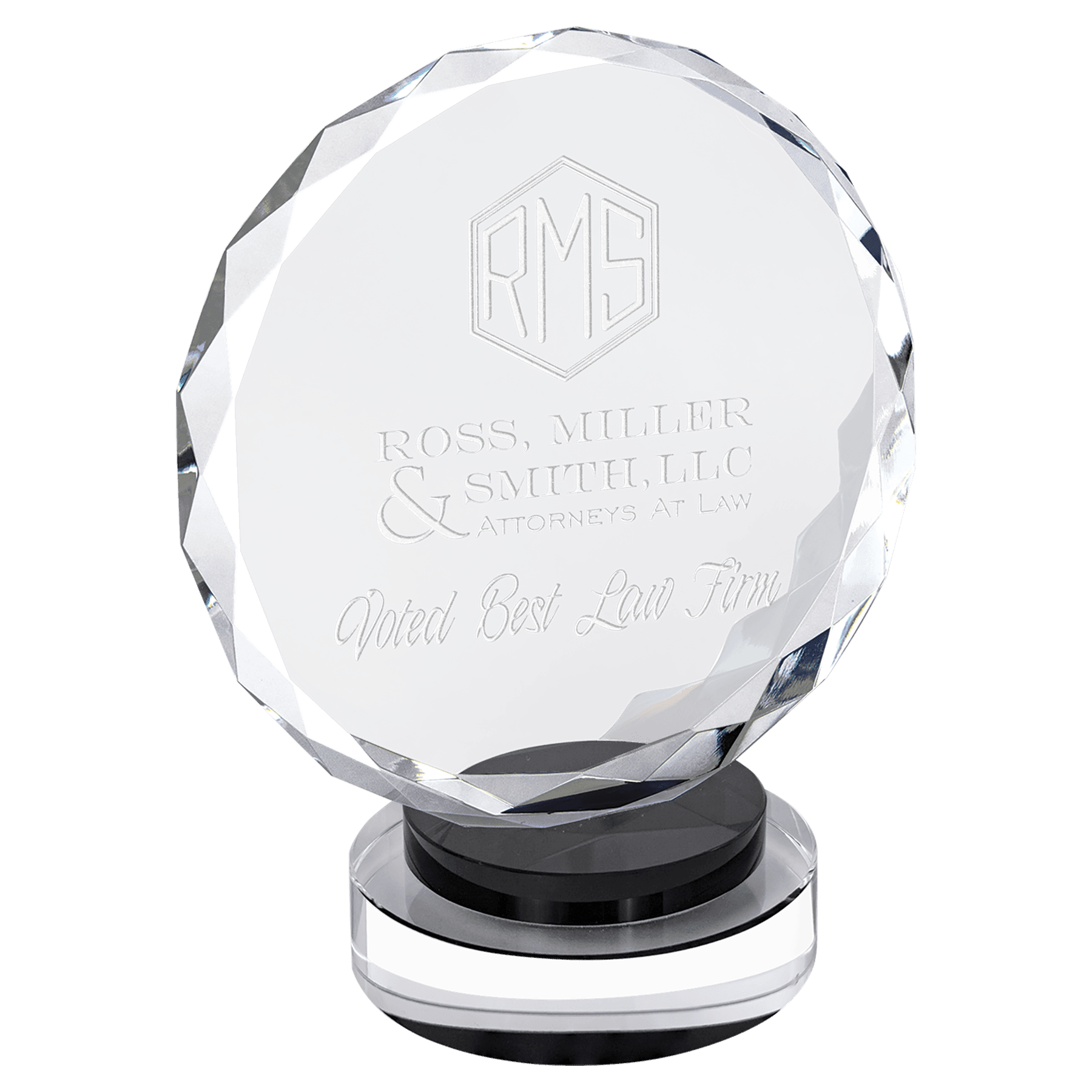 Large Round Facet Crystal on Black & Clear Round Base