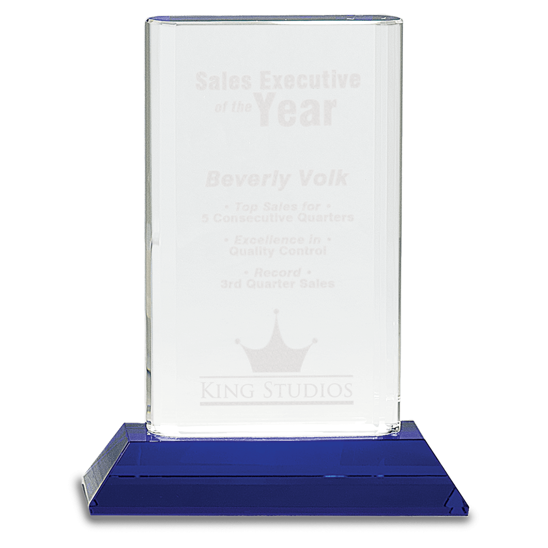 Crystal Cylinder on Blue Pedestal Base