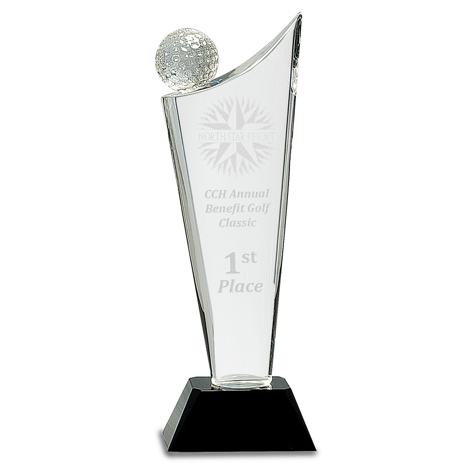 Clear Crystal Golf Wave on Black Pedestal Base