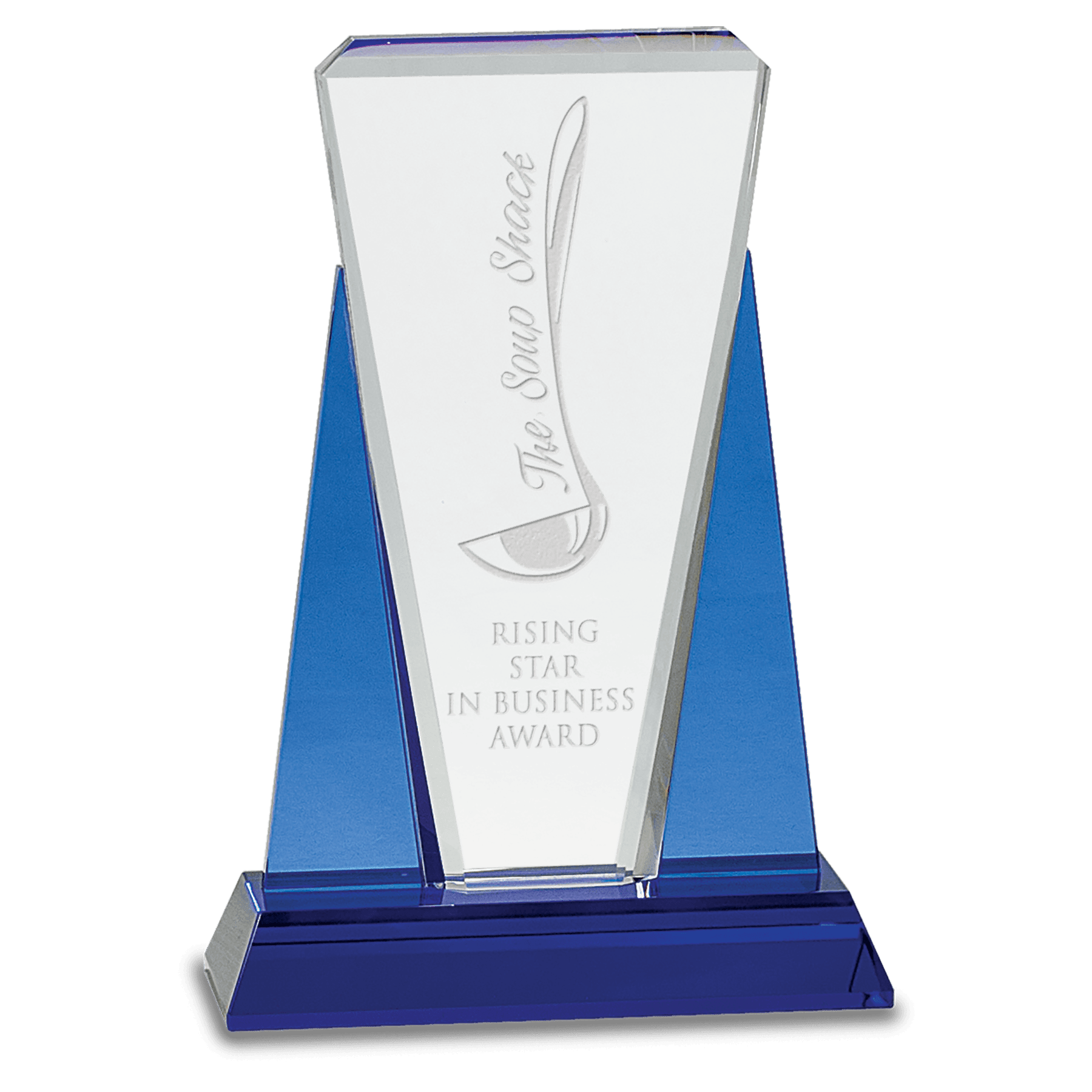 Small Blue/Clear Wedge Crystal on Blue Pedestal Base