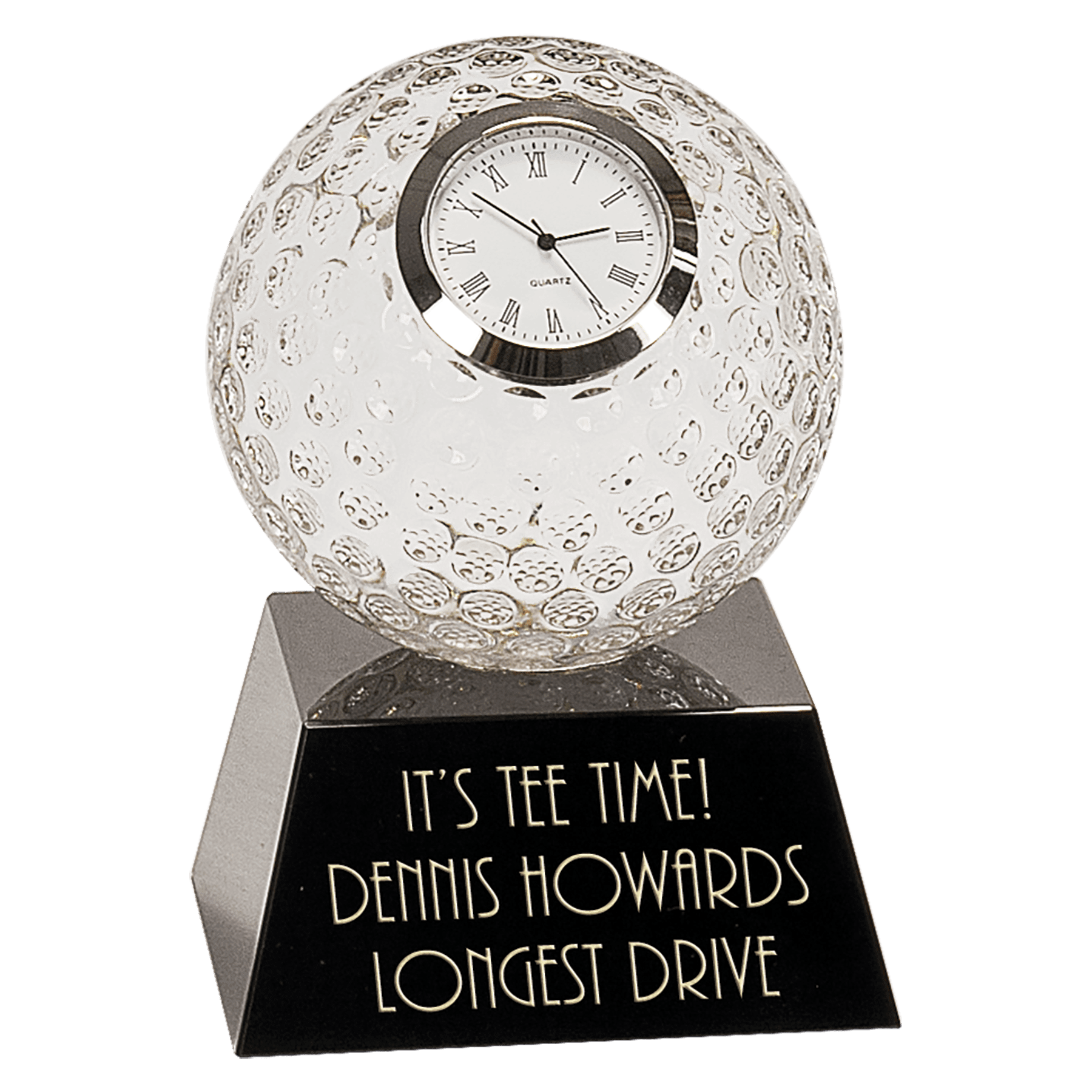 Clear Crystal Golf Ball Clock with Black Pedestal Base