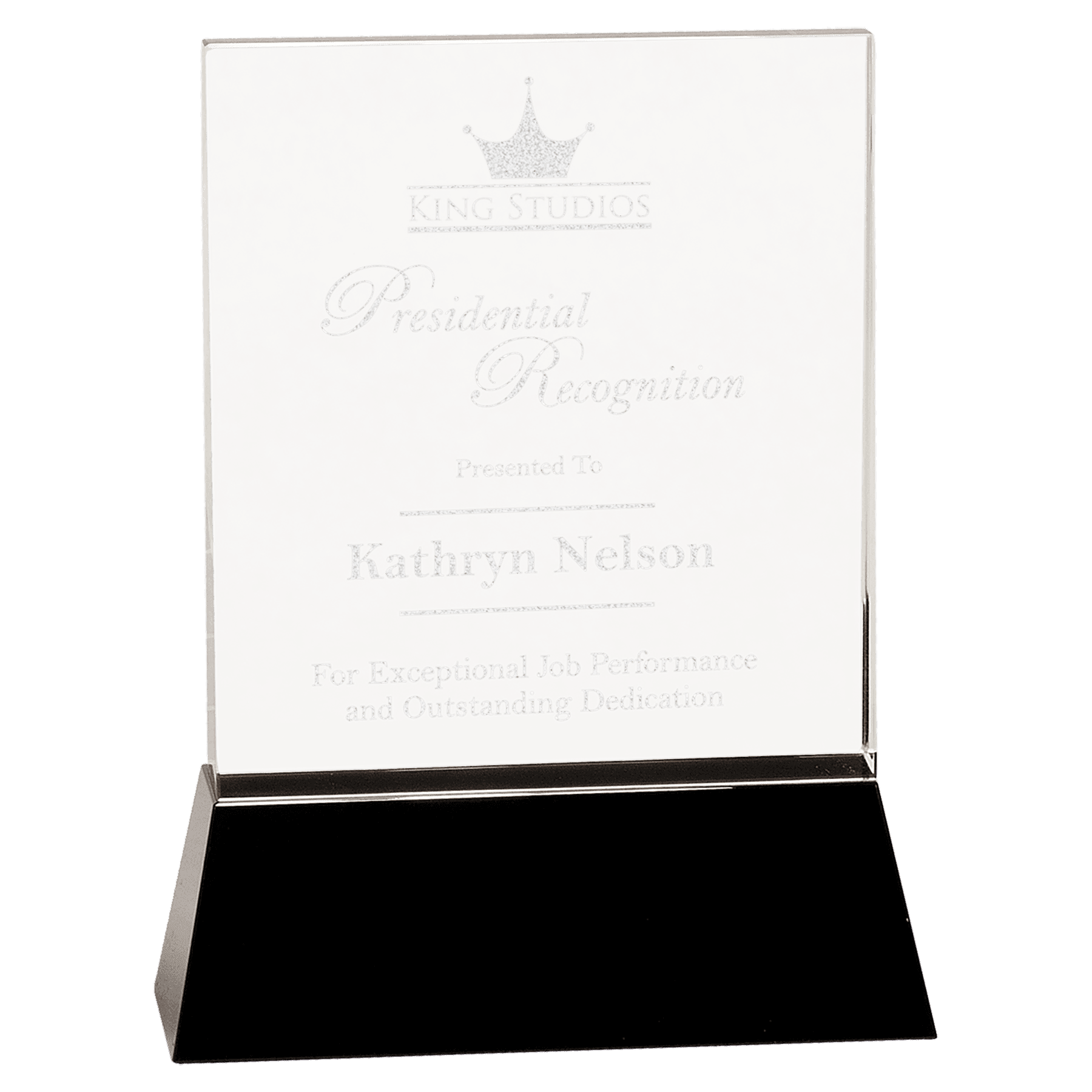 Small Clear Crystal Rectangle Wedge on Black Base