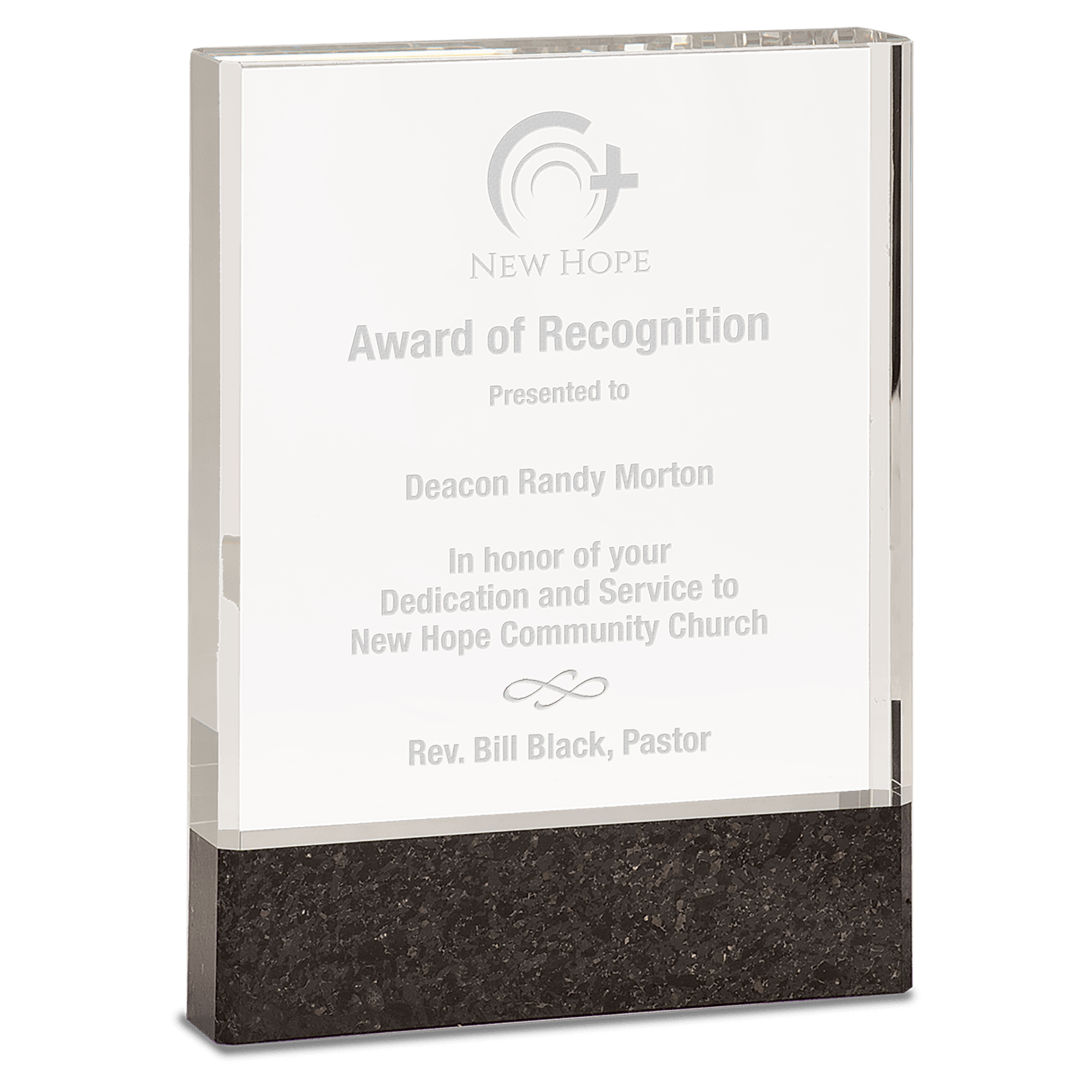 Large Clear Fusion Crystal Award with Genuine Black Marble