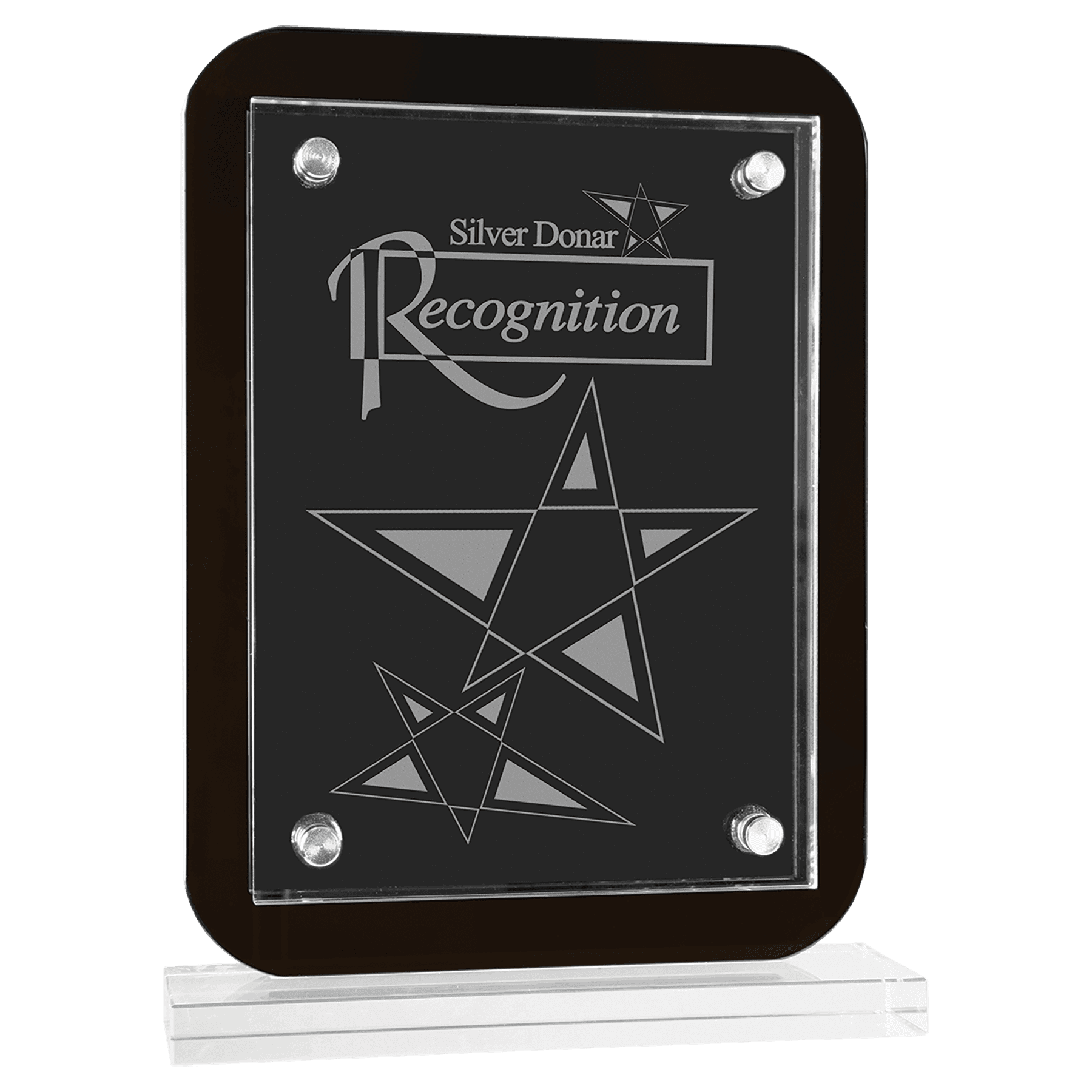 Large Black Floating Glass Standup Plaque