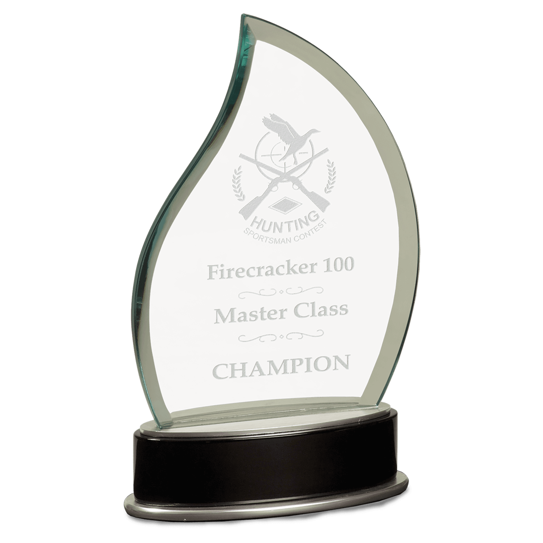 Large Jade Flame Metro Glass with Silver and Black Piano Finish Base