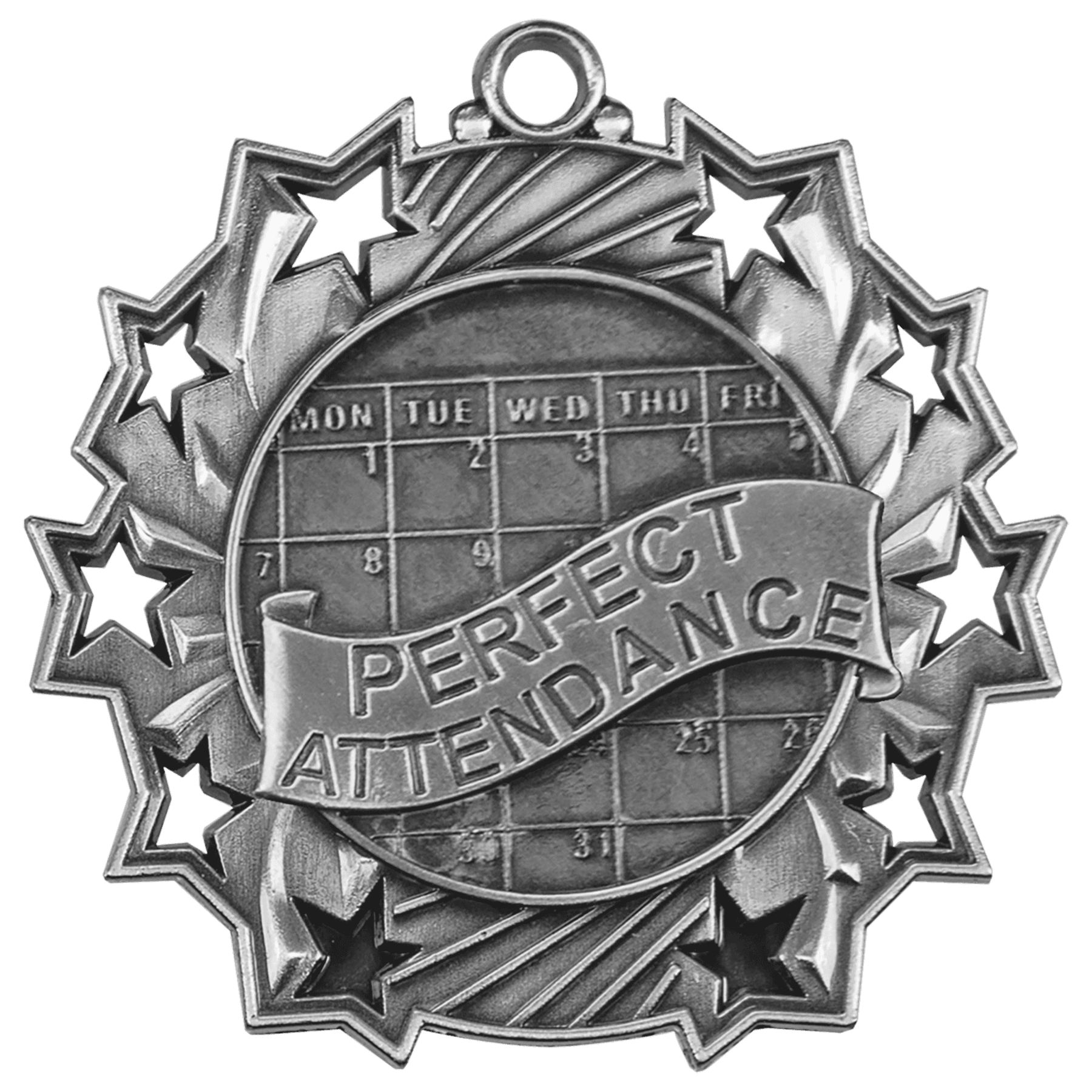 Perfect Attendance Ten Star Medal-Silver